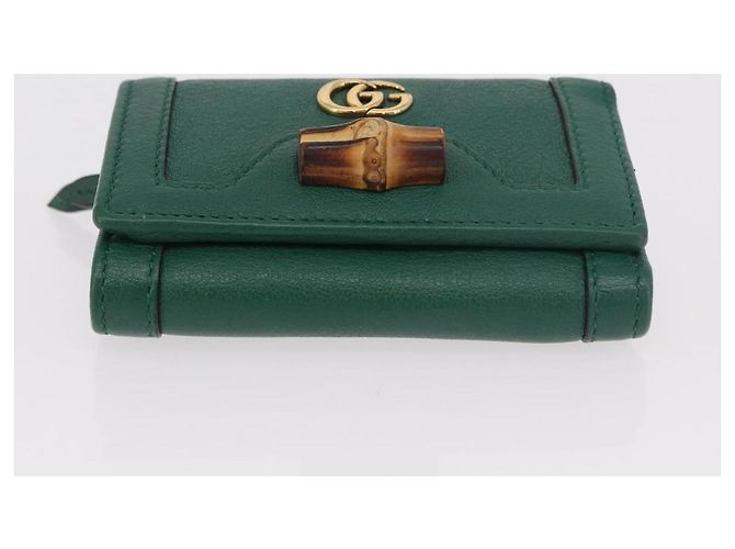 Portafoglio compatto GUCCI Horsebit in pelle verde e oro 659632 Auth 183124M D'oro - vista 7