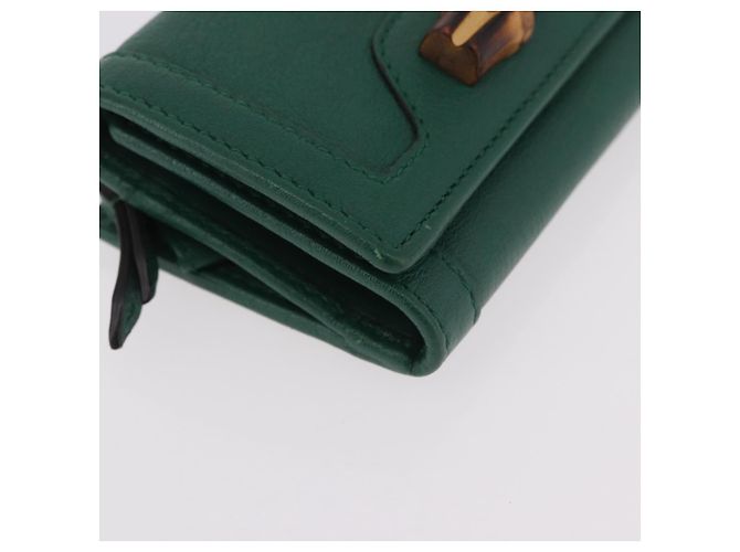 Portafoglio compatto GUCCI Horsebit in pelle verde e oro 659632 Auth 183124M D'oro - vista 8
