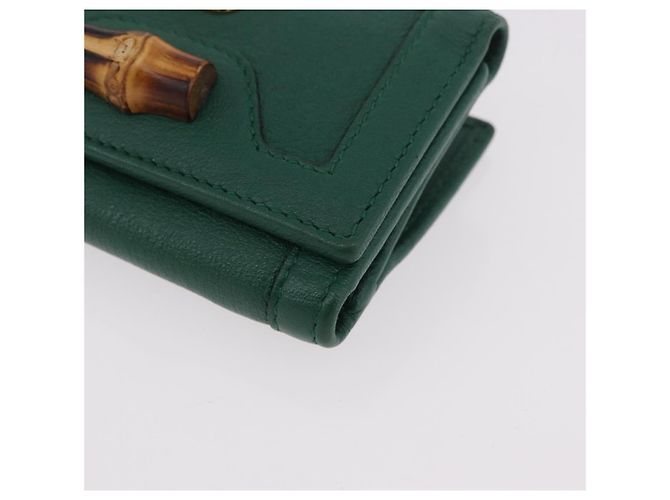 Portafoglio compatto GUCCI Horsebit in pelle verde e oro 659632 Auth 183124M D'oro - vista 9