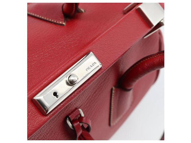 Borsa PRADA in pelle rosso argento Auth 183707A - vista 15