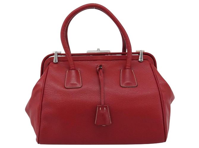 Borsa PRADA in pelle rosso argento Auth 183707A - vista 2