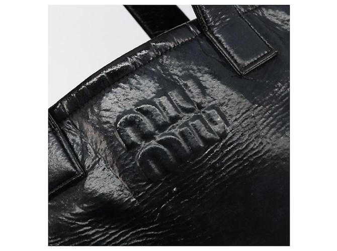 Borsa Miu Miu in pelle vernice 2 modi Nero Argento Auth 182913M - vista 16