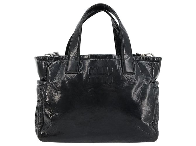 Borsa Miu Miu in pelle vernice 2 modi Nero Argento Auth 182913M - vista 2