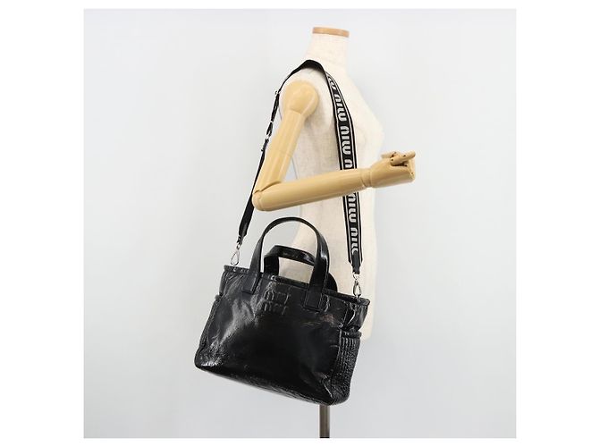 Borsa Miu Miu in pelle vernice 2 modi Nero Argento Auth 182913M - vista 24