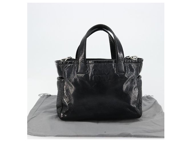 Borsa Miu Miu in pelle vernice 2 modi Nero Argento Auth 182913M - vista 25