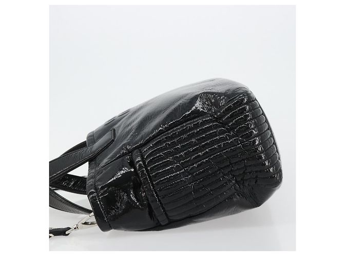 Borsa Miu Miu in pelle vernice 2 modi Nero Argento Auth 182913M - vista 5