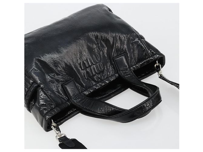 Borsa Miu Miu in pelle vernice 2 modi Nero Argento Auth 182913M - vista 6