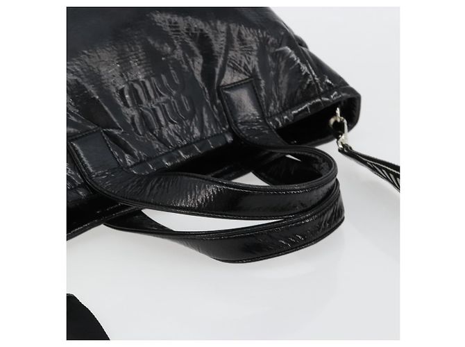 Borsa Miu Miu in pelle vernice 2 modi Nero Argento Auth 182913M - vista 7