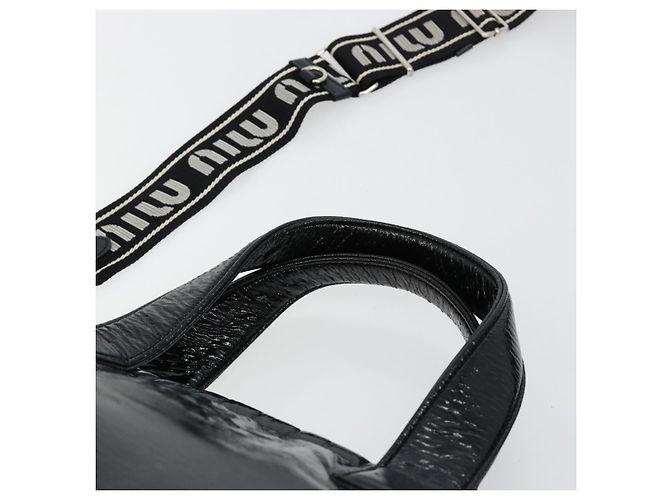 Borsa Miu Miu in pelle vernice 2 modi Nero Argento Auth 182913M - vista 8