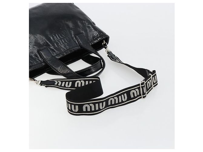 Borsa Miu Miu in pelle vernice 2 modi Nero Argento Auth 182913M - vista 9