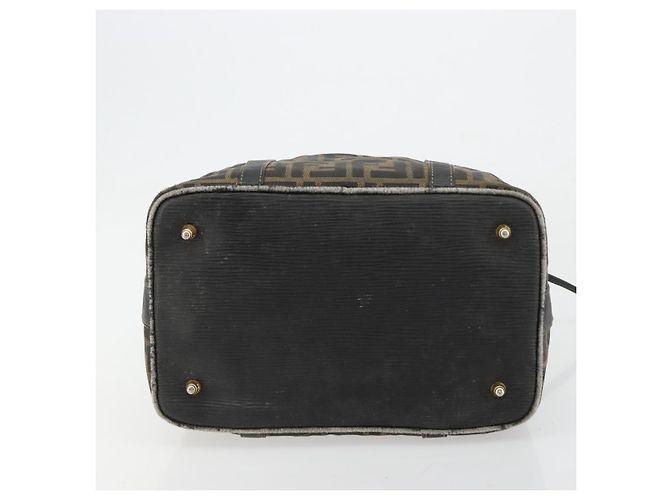 Bolso de Mano FENDI Zucca Canvas Negro Marrón Auténtico 181262 Castaño - vista 10
