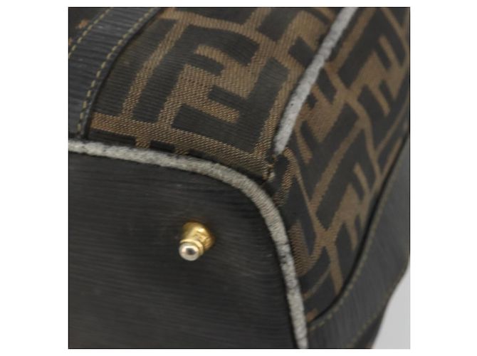 Bolso de Mano FENDI Zucca Canvas Negro Marrón Auténtico 181262 Castaño - vista 11
