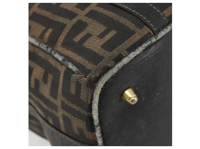 Bolso de Mano FENDI Zucca Canvas Negro Marrón Auténtico 181262 Castaño - vista 12