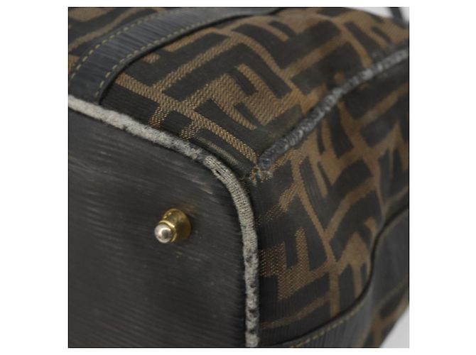 Bolso de Mano FENDI Zucca Canvas Negro Marrón Auténtico 181262 Castaño - vista 13