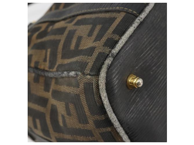 Bolso de Mano FENDI Zucca Canvas Negro Marrón Auténtico 181262 Castaño - vista 14