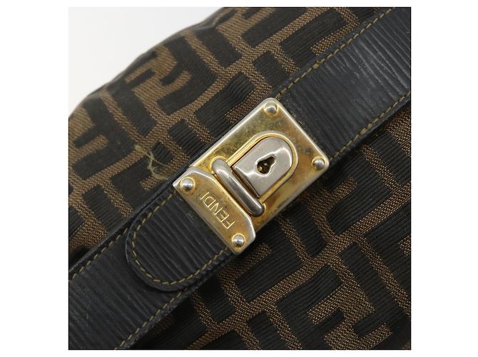 Bolso de Mano FENDI Zucca Canvas Negro Marrón Auténtico 181262 Castaño - vista 16