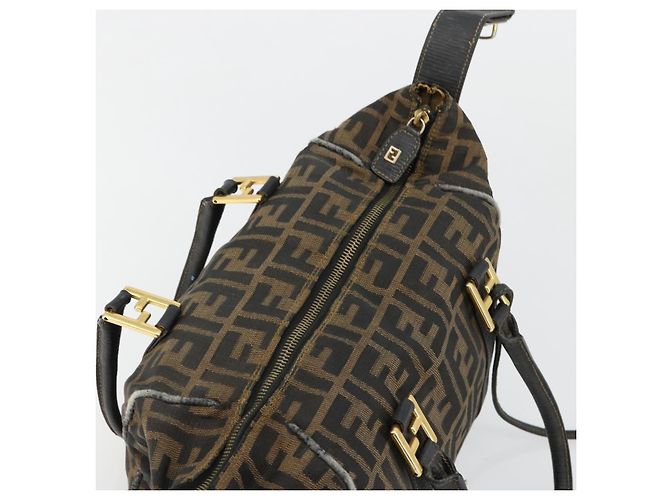 Bolso de Mano FENDI Zucca Canvas Negro Marrón Auténtico 181262 Castaño - vista 17
