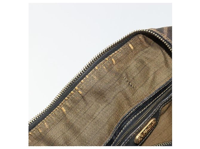 Bolso de Mano FENDI Zucca Canvas Negro Marrón Auténtico 181262 Castaño - vista 19