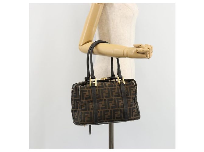 Bolso de Mano FENDI Zucca Canvas Negro Marrón Auténtico 181262 Castaño - vista 26
