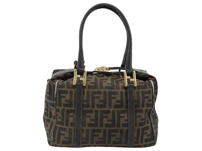 Bolso de Mano FENDI Zucca Canvas Negro Marrón Auténtico 181262 Castaño - vista 3