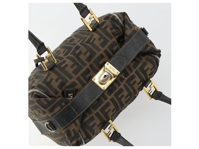 Bolso de Mano FENDI Zucca Canvas Negro Marrón Auténtico 181262 Castaño - vista 6