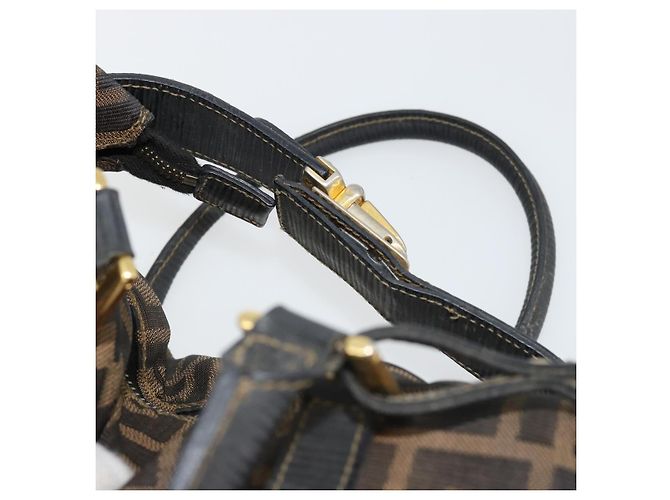 Bolso de Mano FENDI Zucca Canvas Negro Marrón Auténtico 181262 Castaño - vista 7