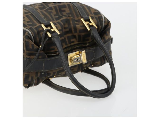 Bolso de Mano FENDI Zucca Canvas Negro Marrón Auténtico 181262 Castaño - vista 8