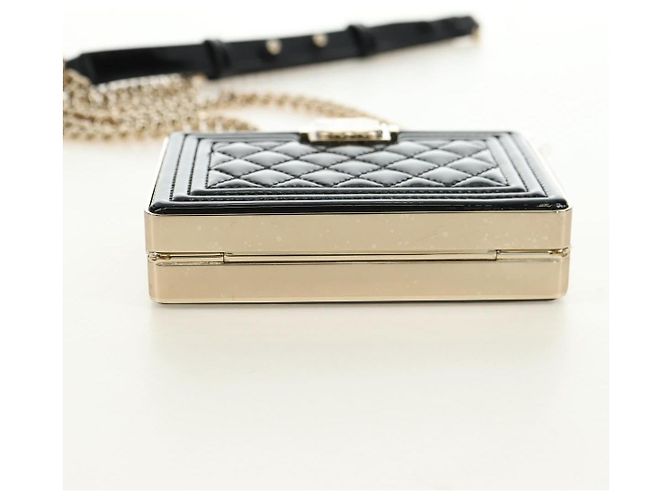 CHANEL Matelasse Boy Chanel Chain Wallet Bag Patent Black Gold CC Auth 181876SAM Nero D'oro - vista 11