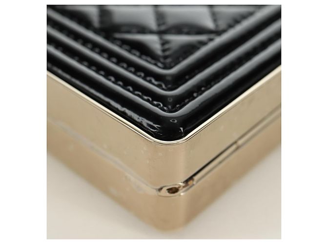 CHANEL Matelasse Boy Chanel Chain Wallet Bag Patent Black Gold CC Auth 181876SAM Nero D'oro - vista 12
