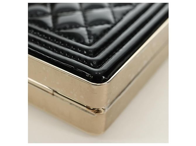 CHANEL Matelasse Boy Chanel Chain Wallet Bag Patent Black Gold CC Auth 181876SAM Nero D'oro - vista 13
