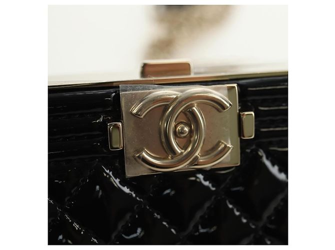 CHANEL Matelasse Boy Chanel Chain Wallet Bag Patent Black Gold CC Auth 181876SAM Nero D'oro - vista 16