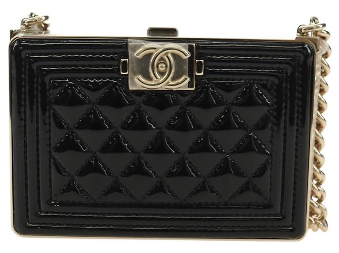 CHANEL Matelasse Boy Chanel Chain Wallet Bag Patent Black Gold CC Auth 181876SAM Nero D'oro - vista 2