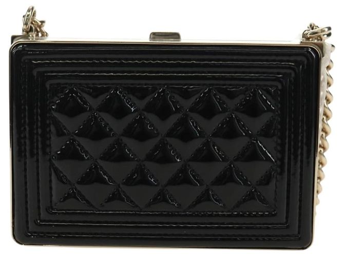 CHANEL Matelasse Boy Chanel Chain Wallet Bag Patent Black Gold CC Auth 181876SAM Nero D'oro - vista 3