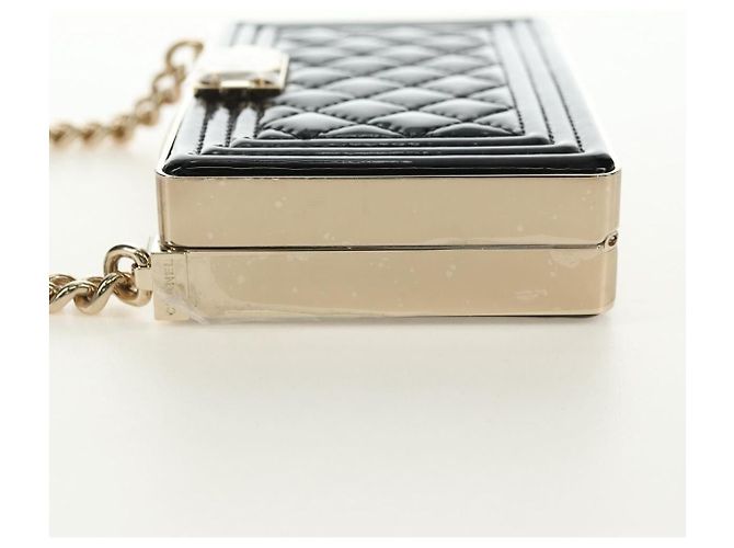 CHANEL Matelasse Boy Chanel Chain Wallet Bag Patent Black Gold CC Auth 181876SAM Nero D'oro - vista 4