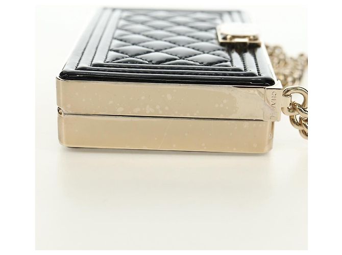 CHANEL Matelasse Boy Chanel Chain Wallet Bag Patent Black Gold CC Auth 181876SAM Nero D'oro - vista 5