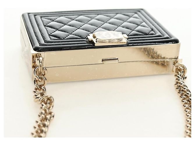 CHANEL Matelasse Boy Chanel Chain Wallet Bag Patent Black Gold CC Auth 181876SAM Nero D'oro - vista 6