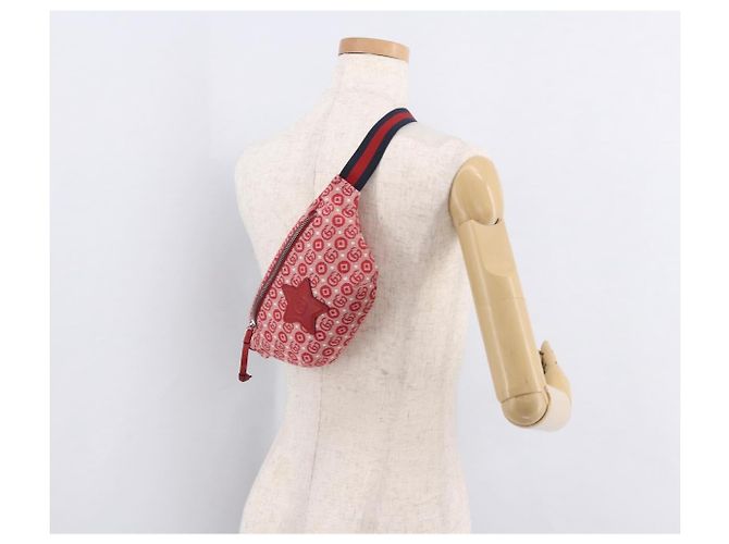 GUCCI Sherry Line Waist bag Canvas Navy Silver Red 502095 Auth 183095M Argento Rosso Blu navy - vista 23