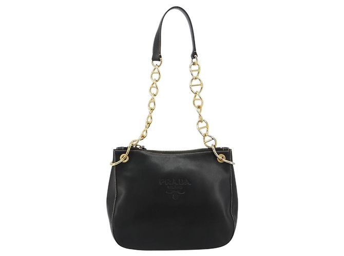 Borsa a Spalla con Catena PRADA in Pelle Nera e Oro Auth yk20455A Nero D'oro - vista 2