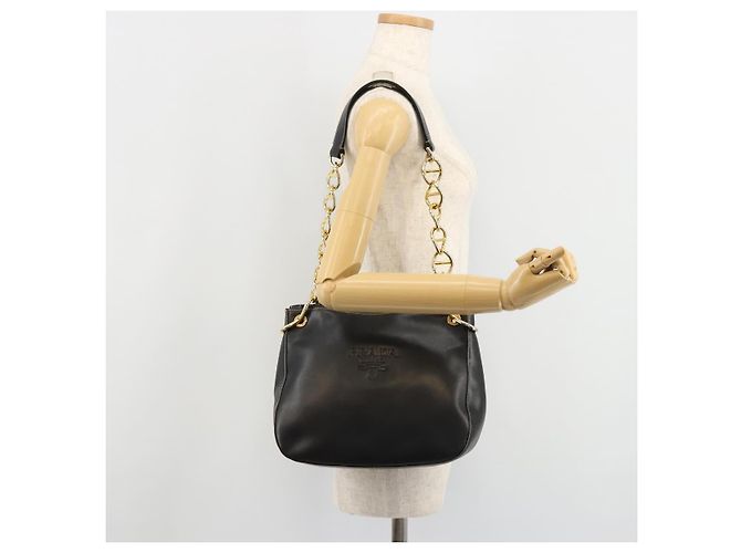 Borsa a Spalla con Catena PRADA in Pelle Nera e Oro Auth yk20455A Nero D'oro - vista 23