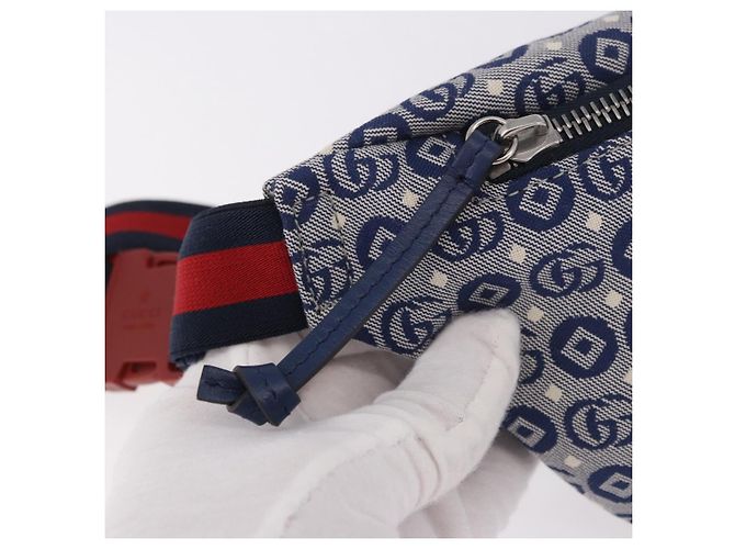 GUCCI Sherry Line Waist bag Canvas Navy Silver Red 502095 Auth 183093M Argento Rosso Blu navy - vista 15
