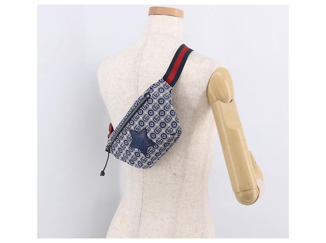 GUCCI Sherry Line Waist bag Canvas Navy Silver Red 502095 Auth 183093M Argento Rosso Blu navy - vista 23