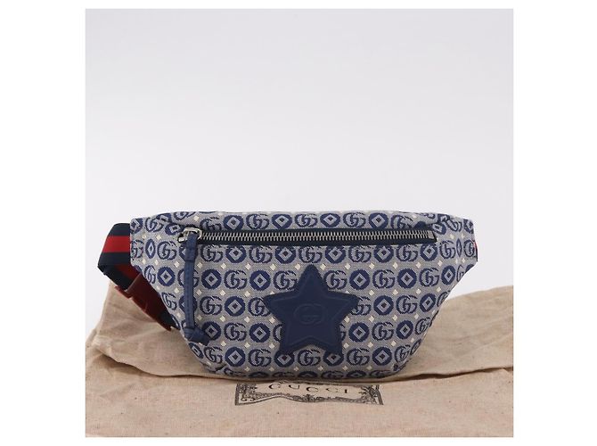 GUCCI Sherry Line Waist bag Canvas Navy Silver Red 502095 Auth 183093M Argento Rosso Blu navy - vista 24
