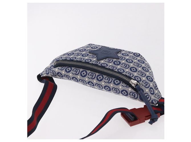 GUCCI Sherry Line Waist bag Canvas Navy Silver Red 502095 Auth 183093M Argento Rosso Blu navy - vista 6