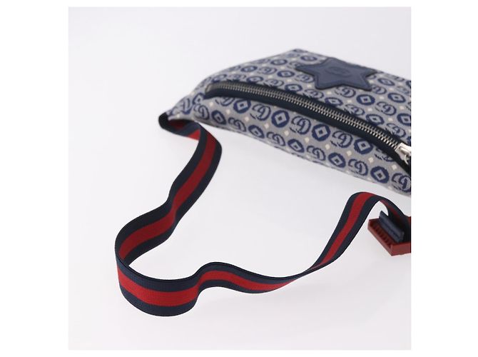 GUCCI Sherry Line Waist bag Canvas Navy Silver Red 502095 Auth 183093M Argento Rosso Blu navy - vista 7