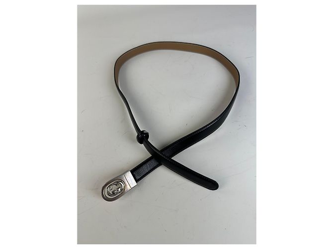 Vintage Gucci Ledergürtel mit Interlocking GG Schwarz Beige Silber - Ansicht 6