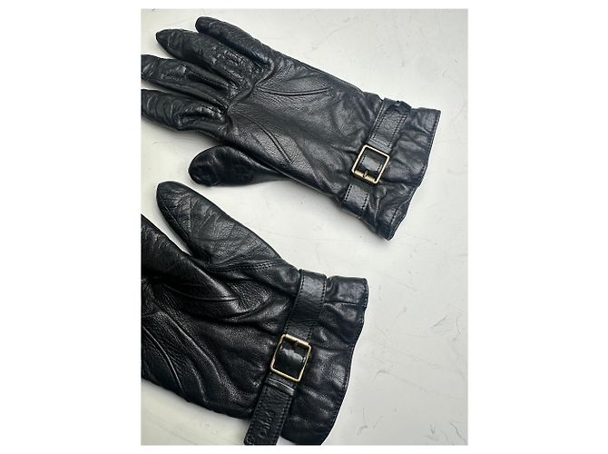 Vintage Chloé Lederhandschuhe mit Schnalle Schwarz Silber - Ansicht 10