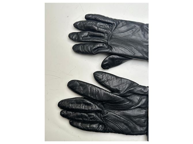 Vintage Chloé Lederhandschuhe mit Schnalle Schwarz Silber - Ansicht 4
