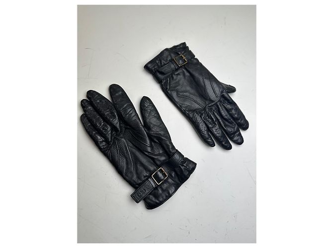 Vintage Chloé Lederhandschuhe mit Schnalle Schwarz Silber - Ansicht 5