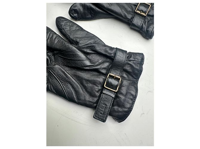 Vintage Chloé Lederhandschuhe mit Schnalle Schwarz Silber - Ansicht 7