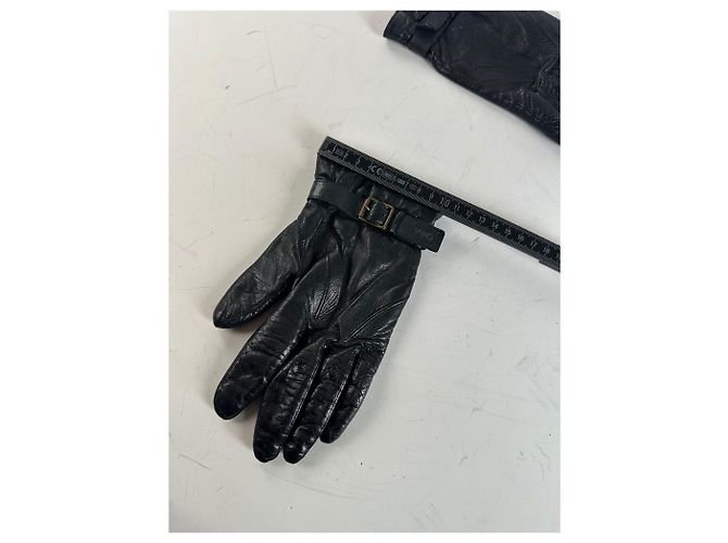 Vintage Chloé Lederhandschuhe mit Schnalle Schwarz Silber - Ansicht 8